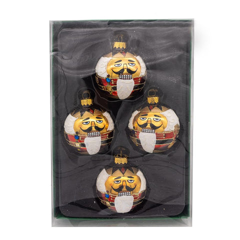 Kurt Adler 65MM Glass Nutcracker Design Ball Ornaments, 4-Piece Box