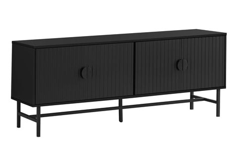 Monarch Specialties I 2733 Tv Stand, 60 Inch, Console, Media Entertainment Center, Storage Cabinet, Living Room, Bedroom, Black Laminate, Black Metal, Contemporary, Modern