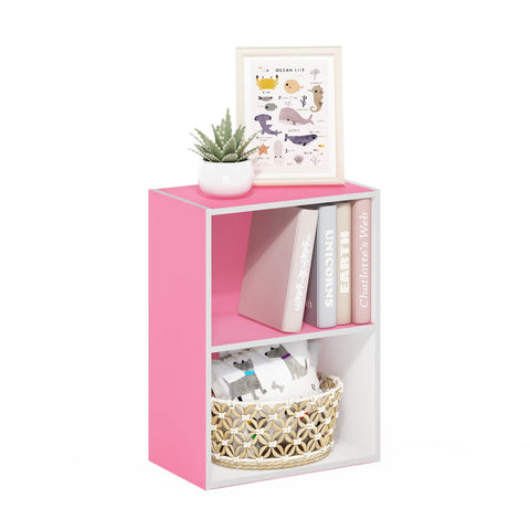 Furinno Luder Bookcase / Book / Storage, 2-Tier, Pink/White