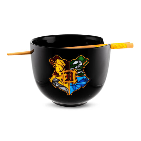 Silver Buffalo Harry Potter Hogwarts Crest Ceramic Ramen Dinnerware Set | Includes 20-Ounce Noodle Bowl and Wooden Chopsticks