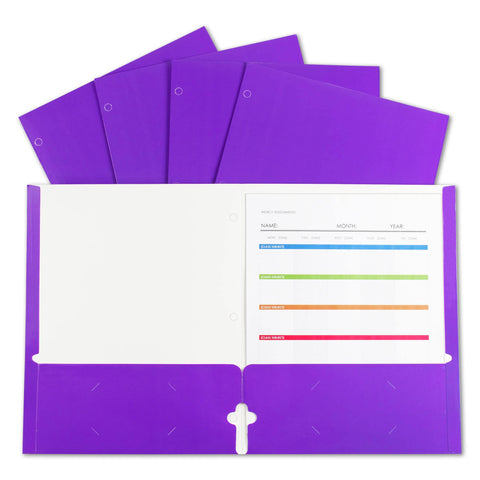 2-Pocket Laminated Paper Portfolio with 3-Hole Punch, Purple, 25/PK, 06319