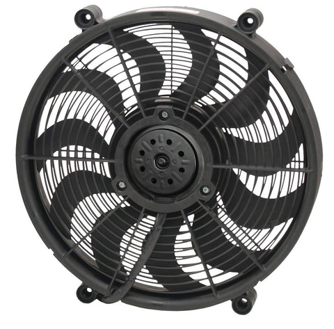 DERALE Electric Cooling Fan, 17 in Fan, Push/Pull, 2400 CFM, 12V, Curve Blade, 16.875 x 16.875 in, 2.625 in Thick, Plastic, Each