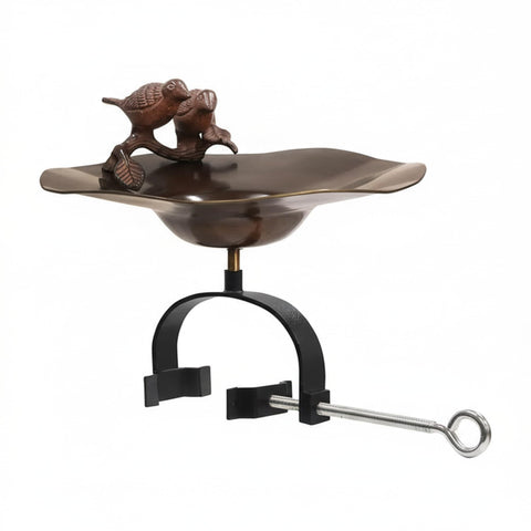 Oakestry Birds Railing Bracket Birdbath Antique Patina Outdoor Garden Decorative Wildlife Water Bowl Balcony Deck Fence