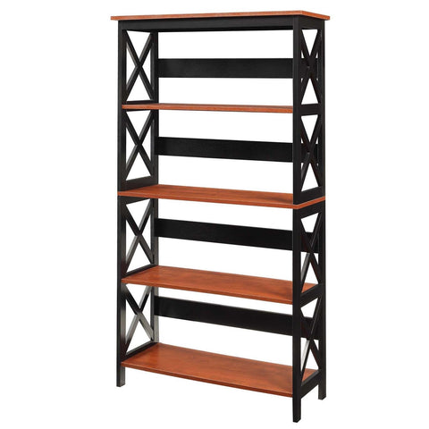Convenience Concepts Oxford Bookcase 31.5" - 5-Tier Farmhouse Bookcase for Living Room, Modern Family Room Media & Display Storage Organizer for Home Office Library, Tall Shelving Unit, Cherry/Black
