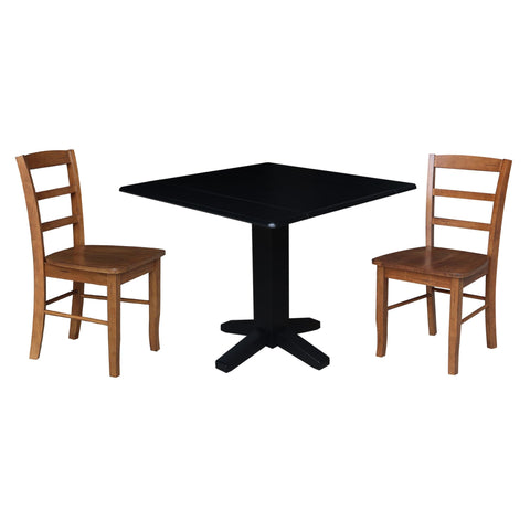IC INTERNATIONAL CONCEPTS 36" Solid Wood Square Dual Drop Leaf Dining Table with 2 Dining Chairs