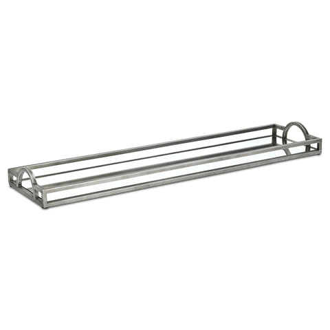Verena Slim 32" Rectangular Mirrored Tray – Silver Finish with Handles – Modern Centerpiece for Living Room or Console Table – by Cheungs