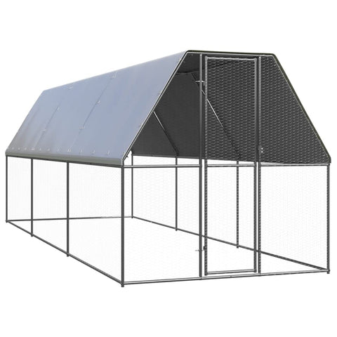 vidaXL Outdoor Chicken Cage 2X6X2 m Galvanized Steel with Polyethylene Roof Durable Design Weatherproof Spacious Hen House for Backyard Or Farm Use Coop Run Cages Garden Shelter Poultry Enclosure