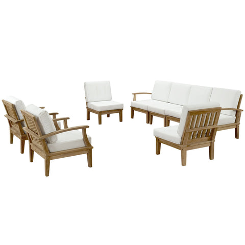Modway Marina Teak Wood 8-Piece Outdoor Patio Furniture Set in Natural White
