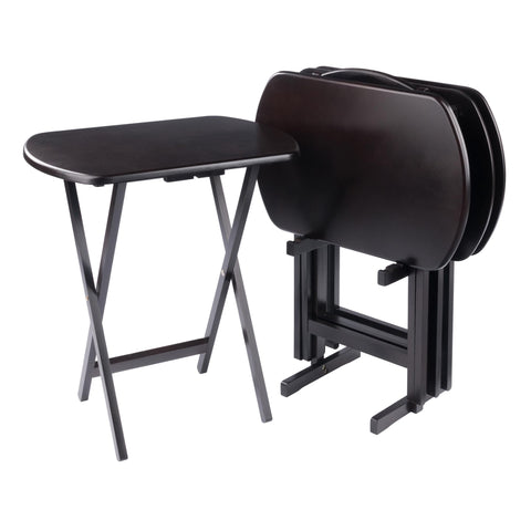 Winsome Corbett Set of 4 Oversized Foldable Snack Tables with Storage Rack, Easy to Store Portable Fold Up Table Set for Kitchen, Living Room TV Dining, Crafts, Puzzles, Work from Home