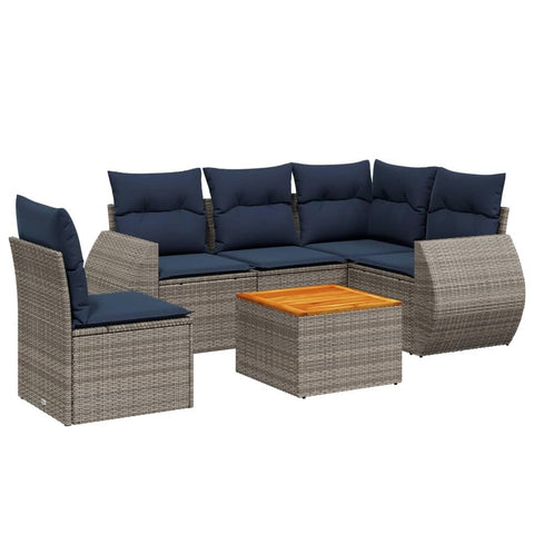 vidaXL 6 Piece Garden Sofa Set with Cushions Grey Poly Rattan
