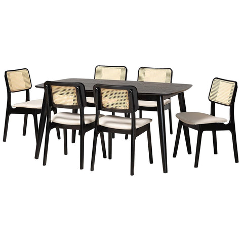 Baxton Studio Dannon Cream Fabric and Black Finished Wood 7-Piece Dining Set