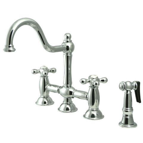 Kingston Brass KS3791AXBS Restoration Centerset Kitchen Faucet with Brass Sprayer, 8", Polished Chrome