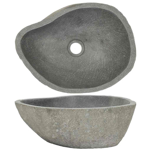 vidaXL Bathroom Basin, Vessel Sink, Countertop Vanity Sink, Naturally Varied Shape and Color Tone, Easy Assembly, (14.6"-18.1") x(11.4"-14.2") x4.5" River Stone