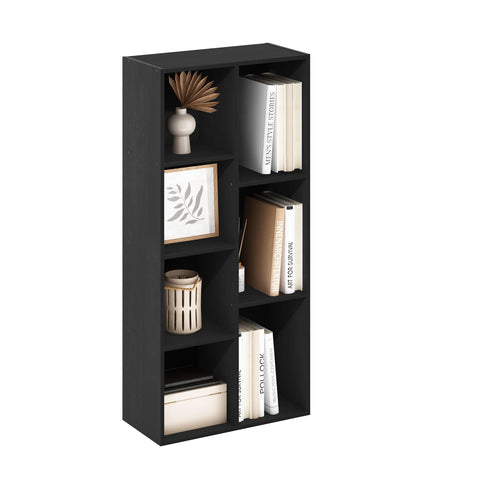 Furinno LUDER Book Shelf, 7-Cube Bookshelf, Bookcase with Open Shelves, 9.4 x 19.5 x 41.7, Easy Assembly, for Living Room, Bedroom, Home Office, Blackwood
