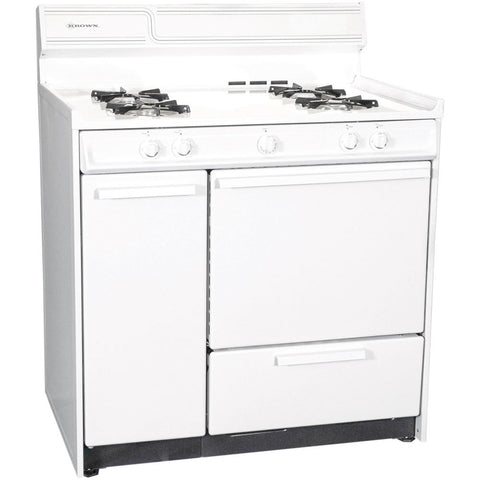 Summit Appliance WNM4307 36" Wide Gas Range in White with Electronic Ignition, Side Storage Cabinet, Broiler Drawer, Broiler Tray, Recessed Oven Door