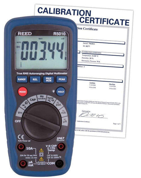 REED Instruments R5010 True RMS Digital Multimeter with calibration certificate.