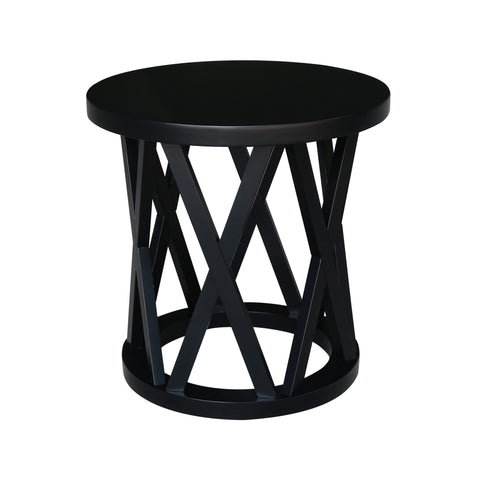 IC INTERNATIONAL CONCEPTS Round Ceylon Solid Wood End Table Black
