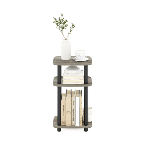 Furinno JUST Side Table, 3-Tier Turn-N-Tube End Table with Open Shelf, Round Curve Corner Night Stand, Bedside Table, Easy Assembly, for Living Room, Bedroom, French Oak