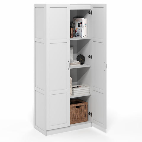 Furinno Robin Storage Cabinet, 4-Tier Pantry Cabinet with Adjustable Shelves, 30W with 2 Shaker-Doors, Kitchen Cabinet, Organization and Storage, for Pantry, Living Room, Home Office, White