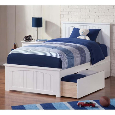 Atlantic Furniture Nantucket Twin XL Wood Platform Bed with Matching Footboard & Drawers in White