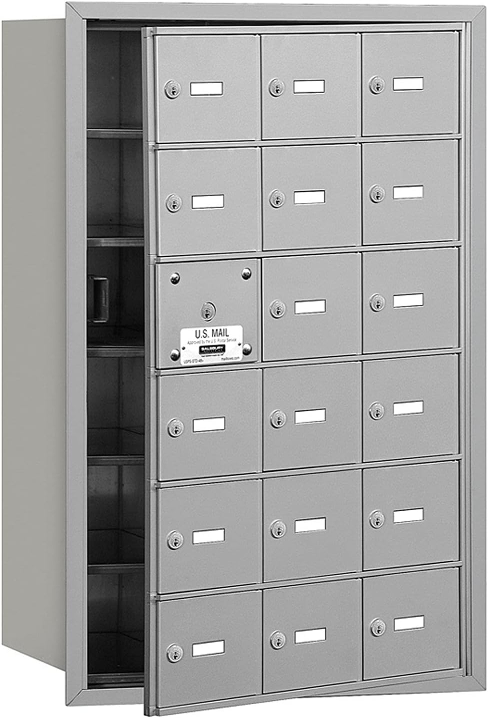 Salsbury Industries 3618AFP 4B Plus Horizontal Mailbox with Master Commercial Lock, 18 A Doors 17 Usable, Front Loading, Private Access, Aluminum