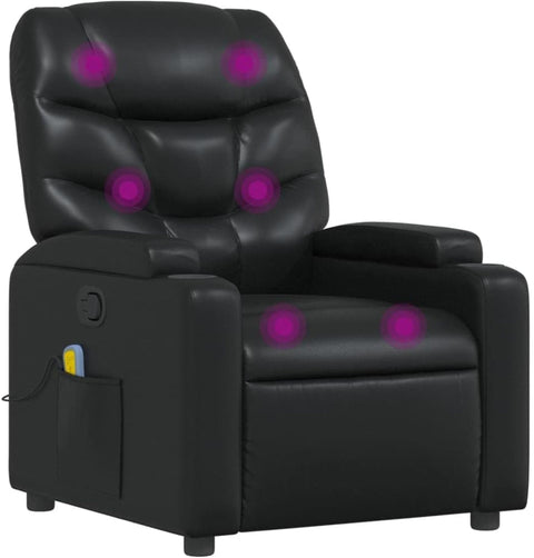 vidaXL Black Leather Recliner Chair with 6-Point Vibration Massage, Adjustable Backrest & Footrest, Cup Holders, Side Pocket, Padded Seat, Perfect for Living Room or Home Theater Seating