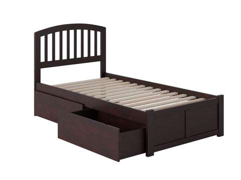 Richmond Twin Platform Bed with Flat Panel Foot Board and 2 Urban Bed Drawers in Espresso