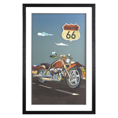 Yosemite Home Decor "Motorcycle on Route 66" Glass Wall Art in Multi-Color