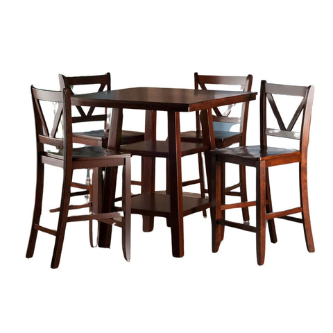 Oakestry Orlando 5-pc Dining Set V Back Stylish Set for 4 Chairs Durable Wood Construction Rich Walnut Finish Spacious Dining Table with Ample Seating and Storage Versatile Design for Modern Homes