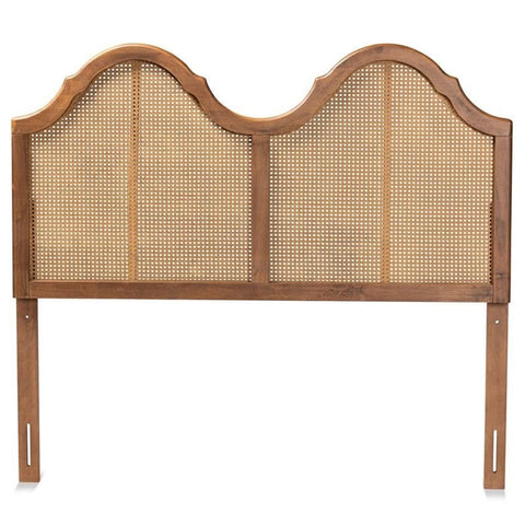 Baxton Studio Hazel Walnut Finished Wood and Rattan Full Size Arched Headboard