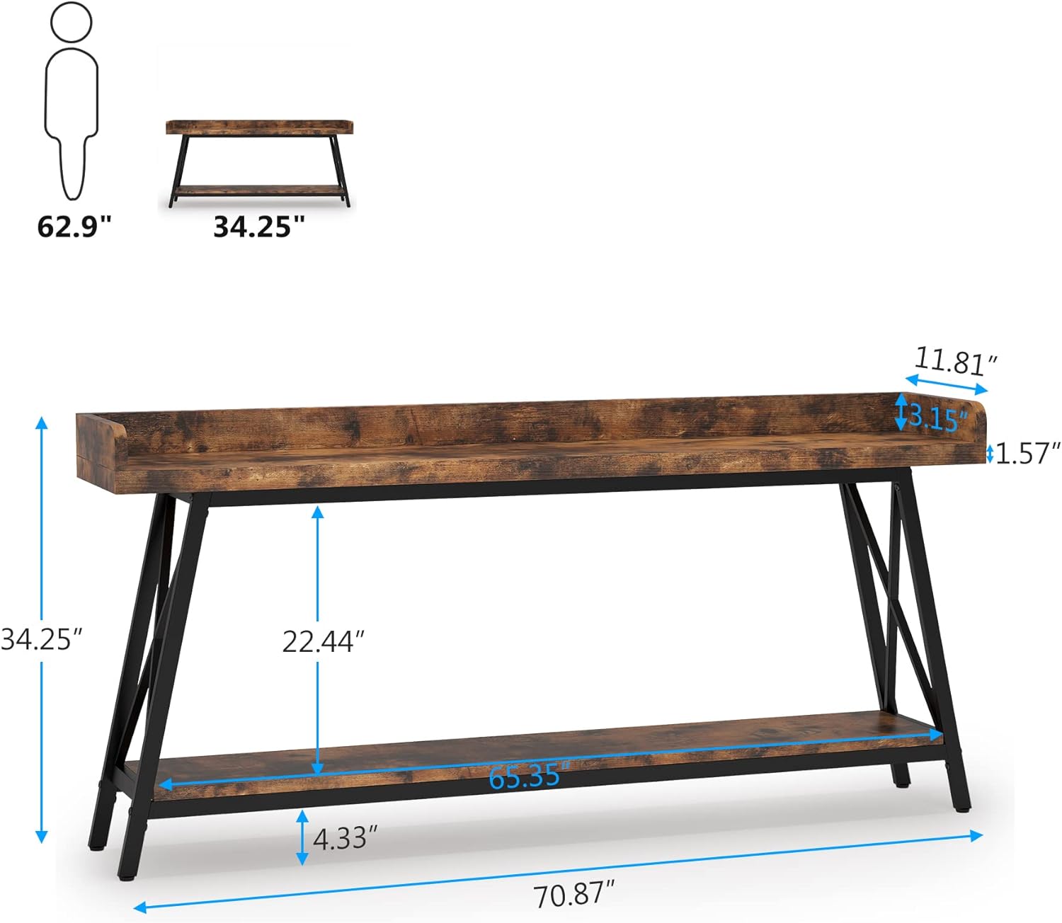 Tribesigns 70.9 inch Extra Long Console Table Behind Couch Rustic Industrial Sofa Table for Living Room Narrow Entryway Hallway Long Bar Table