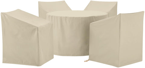 5Pc Round Outdoor Dining Furniture Cover Set Tan - 4 Dining Arm Chairs & 1 Round Dining Table