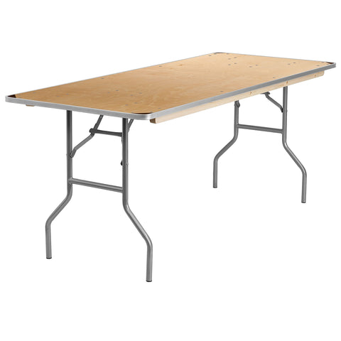 Flash Furniture 072BIRCHM 30X72 Rectangular Heavy Duty Birchwood Folding Banquet Table, Silver