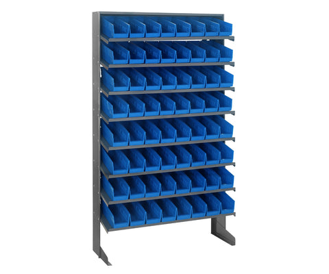 Quantum Storage Systems QPRS-101BL Solid Single Sided 8 Shelves 64 Economy Blue Bins 60" H x 36" W x 12" D