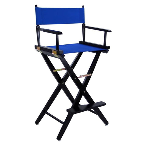 Oakestry Extra Wide Premium 30" Directors Chair Black Frame Royal Blue Canvas Bar Height Folding Portable Tall Seat Comfortable Armrests Durable Wooden Frame Indoor Outdoor Travel Event Furniture