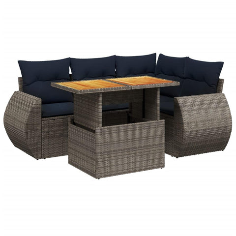 vidaXL Patio Sofa Set with Cushions 5 Piece, Outdoor Sectional Sofa Couch, Patio Conversation Set for Garden Backyard, Gray Poly Rattan