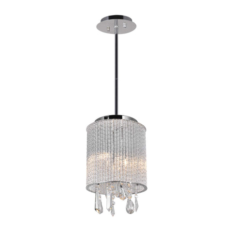 CWI Lighting Benson 2 Light Drum Shade Metal Mini Pendant in Chrome/Clear
