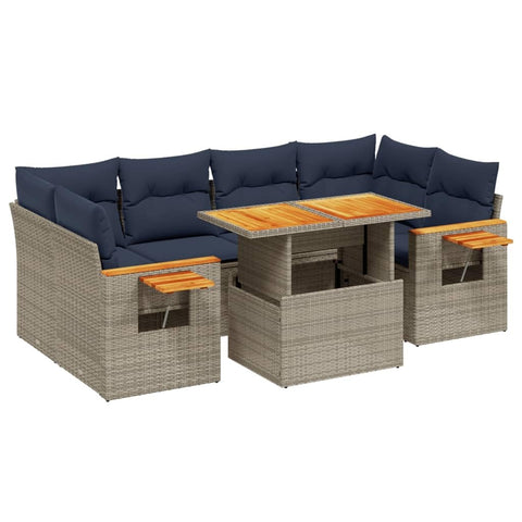 vidaXL Patio Sofa Set with Cushions 7 Piece, Outdoor Sectional Sofa Couch, Patio Conversation Set for Garden Backyard, Gray Poly Rattan