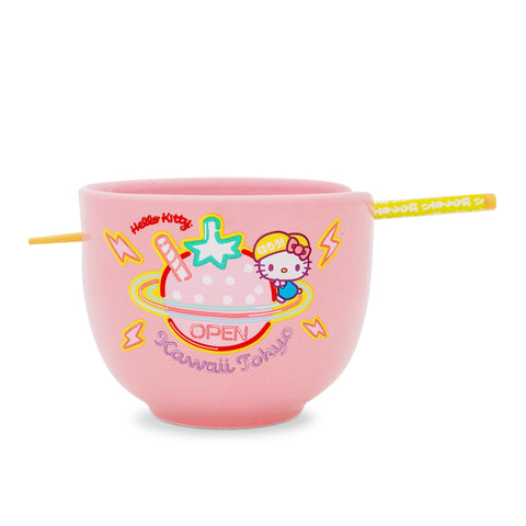 Sanrio Hello Kitty "Kawaii Tokyo" Ceramic Ramen Dinnerware Set | Includes 20-Ounce Noodle Bowl and Wooden Chopsticks