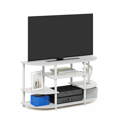 Furinno Jaya TV Stand, 4-Tier Open Shelf Design Corner Entertainment Center with Round Corner, TV Console for TV up to 46 Inch, Toolless Assembly, for Living Room, Bedroom, White
