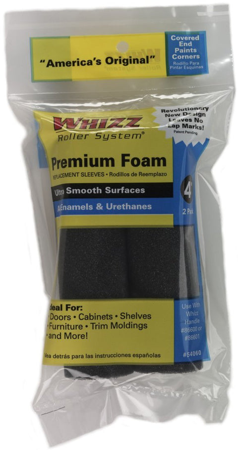 Work Tools International 4-Inch 54060 Whizz Premium Foam Paint Roller Cover, Black, 2-Pack, Color