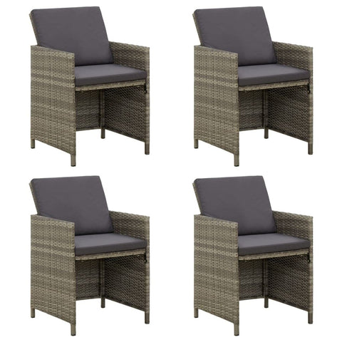 vidaXL Patio Chairs Set of 4 | Modern Poly Rattan Garden Chairs with Cushions | Weather Resistant Outdoor Seating | Stylish Backyard Furniture - Gray