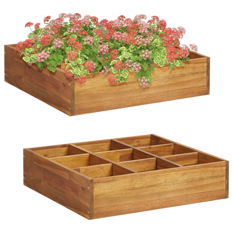 vidaXL Herb Garden Raised Bed in Solid Acacia Wood with Oil Finish, ic Design, 9 Pockets, Easy Assembly, 23.6" x 23.6" x 5.9"