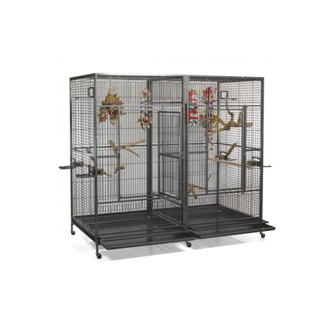 A&E Cage Co. Double Macaw Cage with Divider, 80"x40", Black, 1" (8040FL Black)