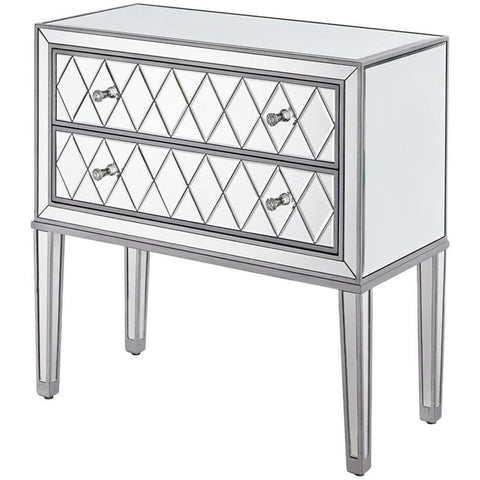 Elegant Decor Reflexion 2 Drawer 34" Mirrored Nightstand in Antique Silver