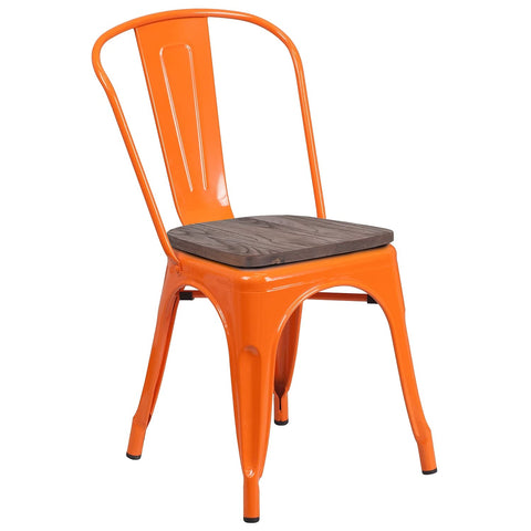 Flash Furniture Offex Perry Metal Stackable Chair with Wood Seat, 1 Pack, Orange