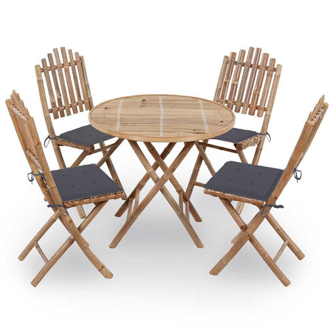 vidaXL Folding Patio Dining Set with Cushions 5 Piece Garden Outdoor Balcony Backyard Terrace Dinner Dinette Seating Table Chair Set Home Bamboo
