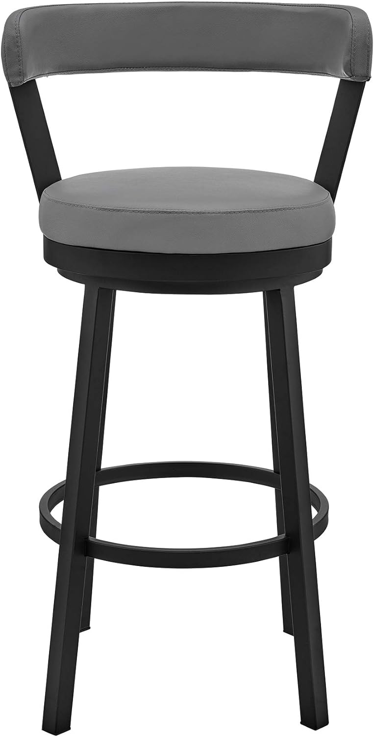 Armen Living Kobe 26" Counter Height Swivel Bar Stool in Black Finish and Grey Faux Leather