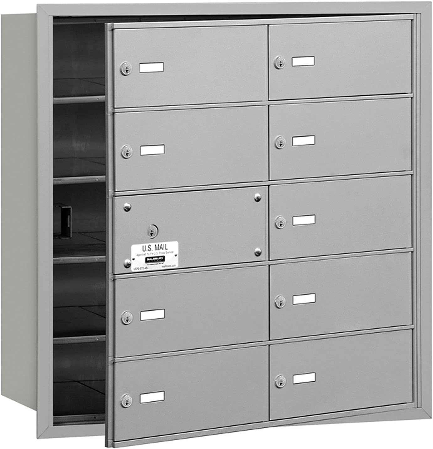 Salsbury Industries 3610AFU 4B Plus Horizontal Mailbox, 10 B Doors 9 Usable, Front Loading, USPS Access, Aluminum