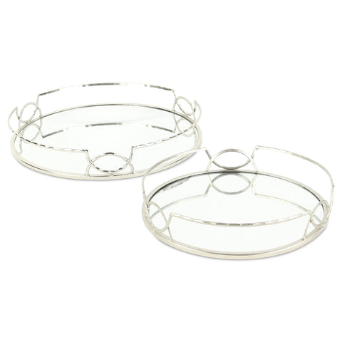 Mianzi Round Bamboo-Inspired Set of 2 Trays - Silver